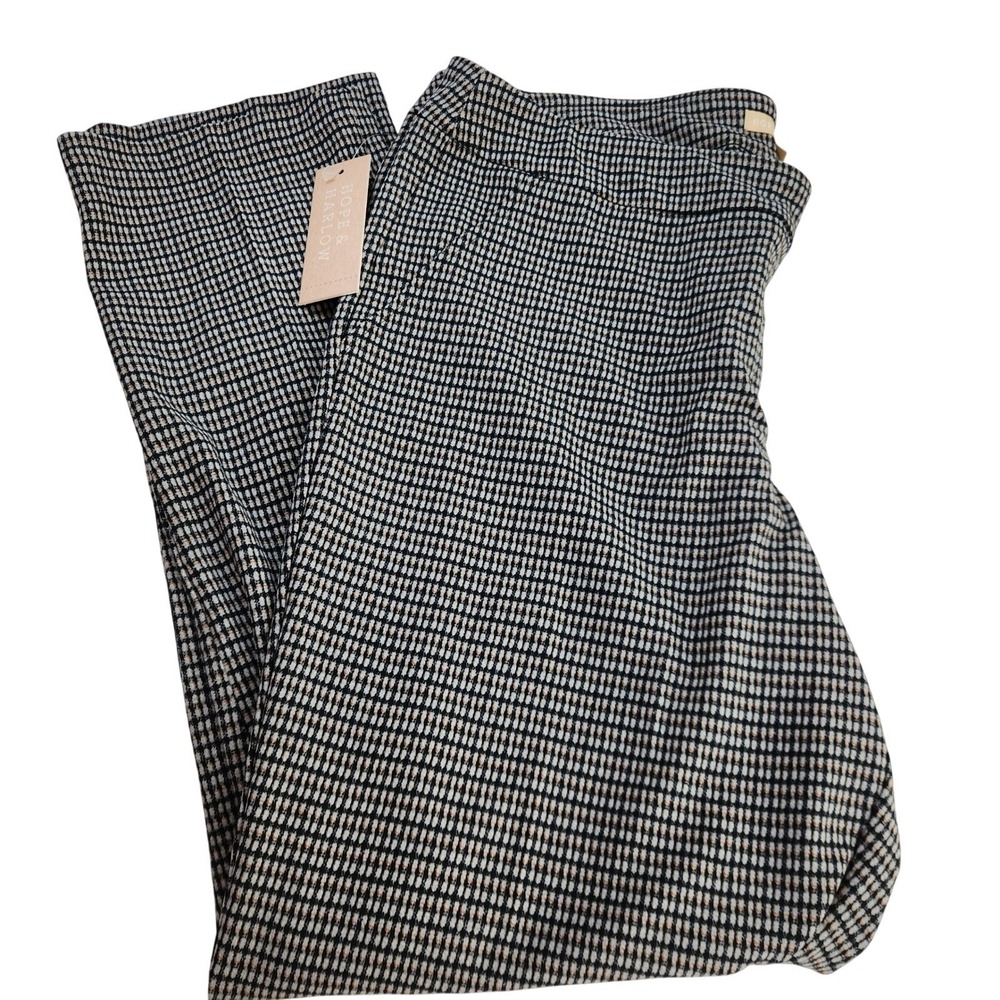 Hope & Harlow Plaid Pull On Pants Size XL Ivory Black Tan Stretch Office NWT